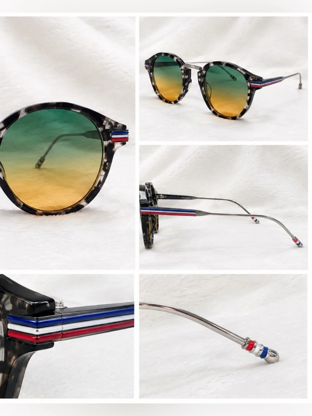 Tortoiseshell Round Gradient Sunglasses - Green to Amber Lenses